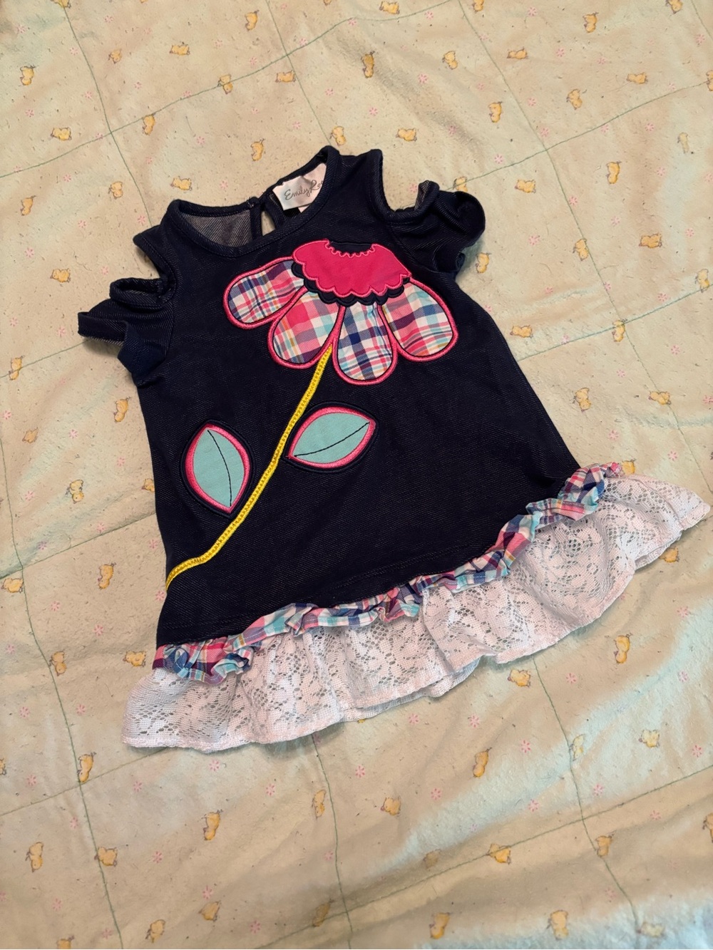 Emily Rose Navy Tank Top with Pink Plaid Flower Y2K